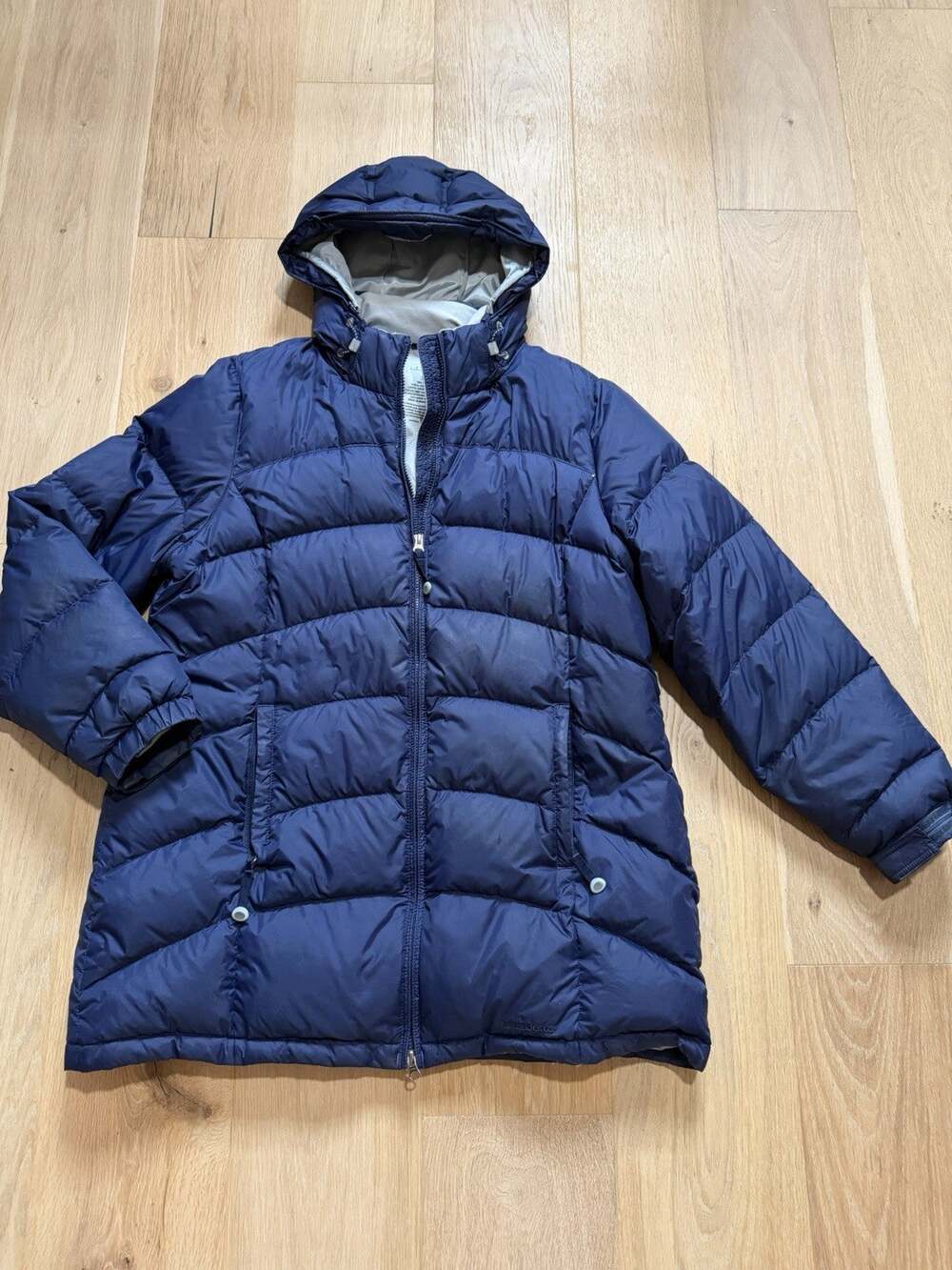 LL Bean Down Puffer Parka Coat Womens XL Navy Hood Quilted Insulated Warm Winter